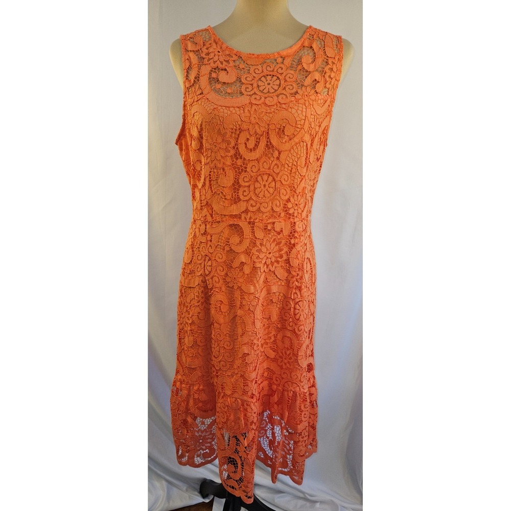 Nanette - Lepore Women's Dress Orange Lace Overlay Size 12 $148.00 NWT